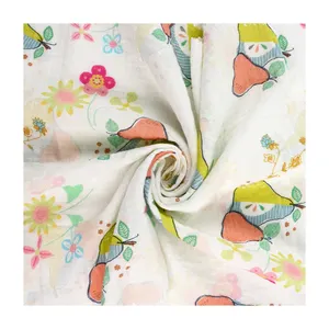 Custom Digital Floral Double Gauze Muslin Cotton Fabric Printed for Baby Dress