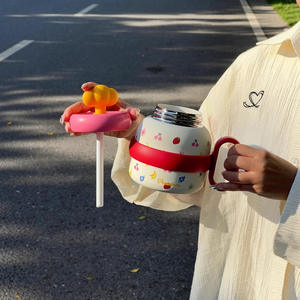 <span class=keywords><strong>Taza</strong></span> de paja de gran capacidad de alta apariencia, una linda olla interior de cerámica, tapa de manija portátil, para niñas - Product Image 4