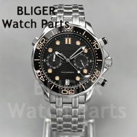 Montre analogique à quartz pour homme BLIGER 41 mm VK64 Chronographe, lunette en céramique bleue, verre saphir, bracelet en acier inoxydable étanche