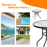 Table ronde de jardin moderne de 32 pouces avec cadre en fer et verre trempé, avec trou pratique pour parasol