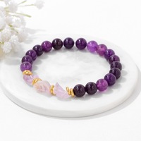 Nouveau Bracelet Unisexe Personnalisable en Pierres Naturelles Perlées d'Améthyste, Style Géométrique Classique, Extensible, Fait Main, Livraison Rapide, Rêve de Mode