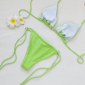 JSN 2026 nouvelle couleur unie multi-string Sexy dos nu trois points Bikini Sexy fendu maillot de bain femmes deux pièces tongs Bikini ensemble - Product Image 3
