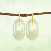 Boucles d'oreilles ethniques authentiques en argent sterling S925 plaqué or 18 carats avec jade Hetian naturel et jade Qing, élégantes et stylées pour femme