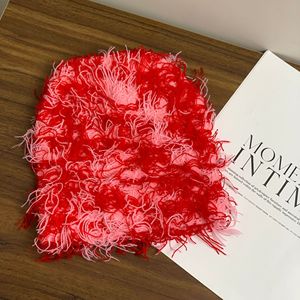 Gorros de piel Y2K con diseño de moda de invierno, gorro de punto cálido con logotipo personalizado y pelo salvaje, gorro desgastado herbáceo - Product Image 5