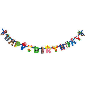 Super <span class=keywords><strong>Bros</strong></span>, articles de fête en papier, thème <span class=keywords><strong>Mario</strong></span>, costume d'anniversaire et bannière de réservation, décorations de gâteau - Product Image 6
