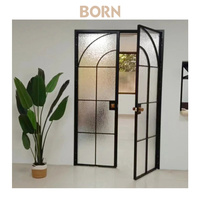 Porte intérieure à battants en aluminium et verre insonorisé, style rétro français, avec cadre givré pour villa
