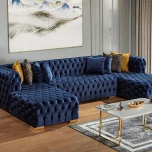 Winforce Livingरूम फर्नीचर सोफे सेट लक्जरी कपड़े चेस्टरफील्ड सोफे क्लासिक यू आकार 7 सीटर गुलाबी मखमली सोफे - Product Image 2