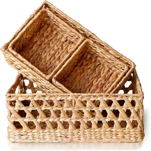 Large Wicker Baskets Water Hyacinth Star Weave Baskets with Handles