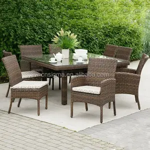 Large outdoor dining table 8 seater garden patio armchair affordable rattan dining room sets