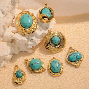 Pendentifs vintage en acier inoxydable 316L plaqué or 14k 18k, non ternissables, avec breloques turquoise pour la fabrication de colliers, bracelets et bijoux - Product Image 3