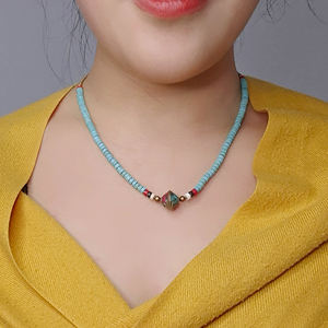 قلادة بوهيمية عتيقة من الأحجار الطبيعية النيبالية، سلسلة ترقوة ريترو مزينة بالخرز، هدية بسيطة للزفاف وذكرى الزواج - Product Image 3