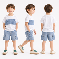 Tenue de sport d'été pour garçons de 0 à 6 ans, vêtements d'été élégants et tendance pour bébés, ensemble deux pièces à manches courtes en patchwork denim