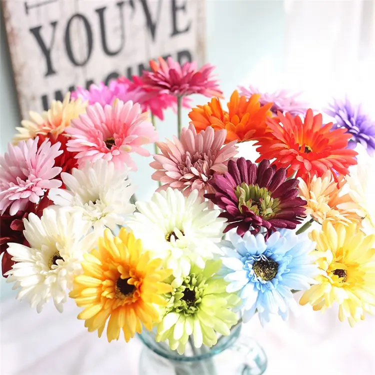 C1024 Hot Sales Wedding Home Decoration Silk Flower Preserved Gerbera Plants