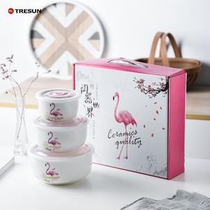 Juego de Regalo de Tres Piezas, Tazón de Cerámica con Diseño Floral, Tazón para Mantener la Frescura, Regalo Personalizado, Juego de Tazones para Conservar la Frescura - Product Image 6