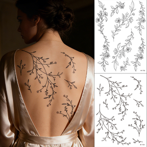 Custom Indian Minimalist Flower Vine Embroidery Pattern Eco-Friendly Paper <b>Temporary</b> <b>Tattoo</b> Stickers for Face Body Art Long - Product Image 3