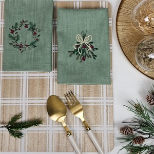 Tissu en coton lavable en lin brodé ramadan coloré de luxe vert sauge serviettes en or logo personnalisé vente en gros - Product Image 1