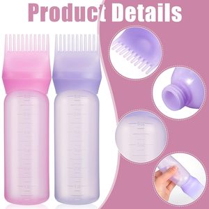 Pimoys 6Oz Root Comb Hair Dye Oil Applicator Bottles Scalp Purple |   Bouteille distributrice en plastique à presser avec échelle graduée et peigne intégré - Product Image 6
