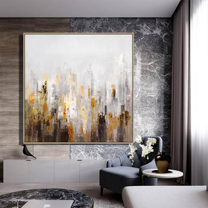 Quadro su tela fatto a mano in acrilico con paesaggio urbano astratto moderno e texture 3D per hall e reception di case moderne - Product Image 1