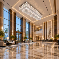 Plafonnier rectangulaire moderne en cristal avec indice de protection IP65 et base métallique, personnalisé pour hall d'hôtel, salle de banquet, salle de conférence