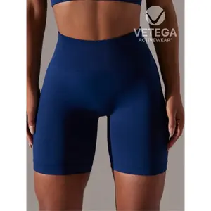 Pantalones Cortos Deportivos de Cintura Alta para Mujer, Estilo sin Costuras, Color Sólido, Uso Diario - Product Image 4