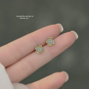LT-1333 925 Sterling Silver <strong>Fine</strong> <strong>Stud</strong> <strong>Earrings</strong> for Women Small Green Jade-2025 Trendy Ear <strong>Studs</strong> Niche Design - Product Image 1