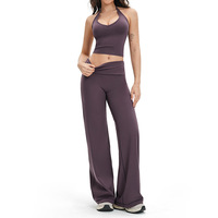 Tweedelig set dames sexy halter top met geplooide taille wijde broek zachte yoga pilates ademende lichtgewicht hoge taille actieve kleding