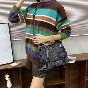 Yıkanmış Kot Punk Tote Çanta, Bağcıklı Kemer Dekorlu Çapraz Askılı El Çantası, Y2K Büyük Kapasiteli Bayan Seyahat Çantası OEM ODM - Product Image 3