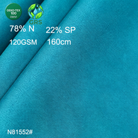 Tissu jersey tricoté double face brossé teint respirant certifié GRS, recyclé, 120 GSM, 78 % nylon recyclé, 22 % élasthanne, extensible dans les 4 sens