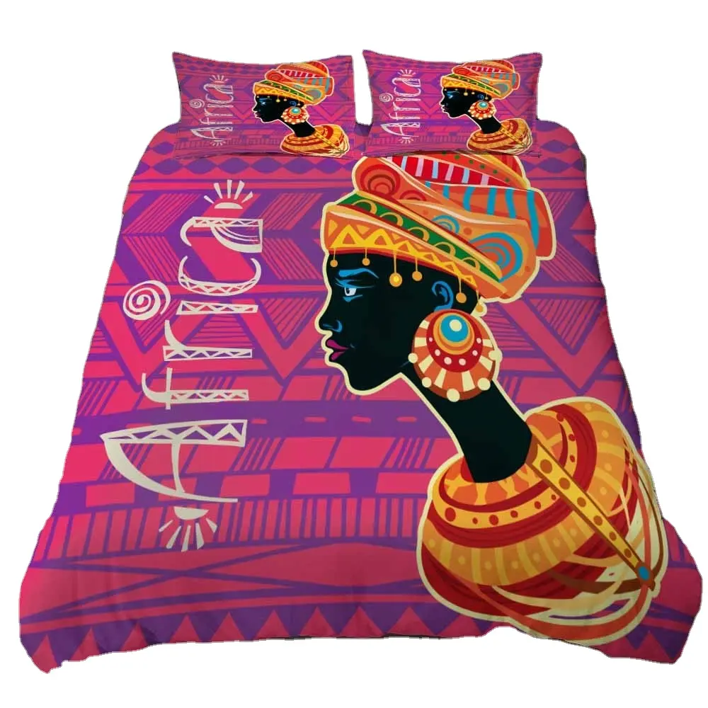 African theme african drum print polyester fabric 3pcs duvet cover set