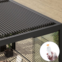 Ombre d'extérieur personnalisée Pergola bioclimatique à cadre en aluminium Pergola de toit automatique Louvre Capteur de pluie Imperméable à l'eau Jardin-Pression Nature