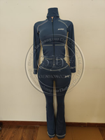 Setelan Olahraga Wanita 2 Potong dengan Detail Kontras, Jaket Pendek Berkerudung dan Ritsleting, Celana Pinggang Tinggi, Logo Custom, Outfit Santai
