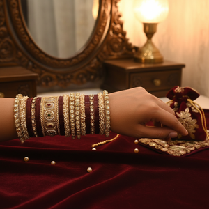 Conjunto de pulseras acrílicas chapadas en oro con piedra de pota y brazaletes elegantes de perlas para mujer - Product Image 3