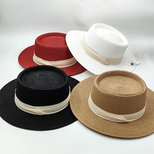 Unisex Triple Fold Ribbon Plain Gambler Boater Sombrero <span class=keywords><strong>de</strong></span> paja Stock al por mayor para la playa Verano Jardinería Material <span class=keywords><strong>de</strong></span> papel amigable - Product Image 1