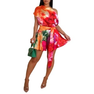 Combinaison décontractée pour femme, imprimée, sans manches, à col asymétrique et dos nu, style sexy, directement de l'usine - Product Image 2