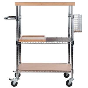 Carrito de cocina utilitario de diseño moderno DB Madera con acabado de bambú y cromo - Product Image 5