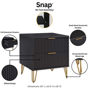 Black Nightstand With Gold Legs And Ribbed <b>Drawers</b> Modern Bedroom <b>Storage</b> <b>Drawer</b> Unit - Product Image 4