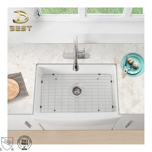 Fregadero de cocina de un solo tazón estilo granja de Venta caliente 249 forma cuadrada de porcelana bajo encimera con escurridor - Product Image 3