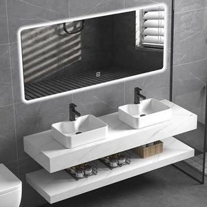 <span class=keywords><strong>Dalle</strong></span> de marbre moderne à double fente sans couture pour évier avec surface brillante Meuble de salle de bain avec lavabo en céramique pour salle de bain d'hôtel - Product Image 1