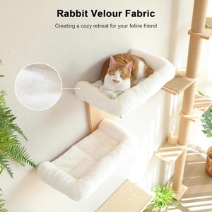 2 étagères murales pour <span class=keywords><strong>chat</strong></span>, style Art Déco, en forme d'arbre, avec coussin moelleux, en bois de caoutchouc massif, adaptées aux cloisons sèches - Product Image 6