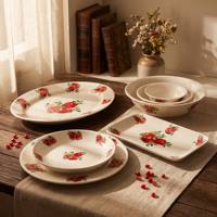 Service de table en céramique à motif grenade, assiettes et bols en porcelaine blanche