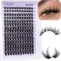 Cils en grappe effet naturel en gros, logo personnalisé OEM, longueurs mixtes 10-18mm, bande fine, cils individuels DIY, sans cruauté animale, effet lumineux