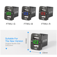 Pengisi Daya Mobil USB 2 Port dengan Voltmeter Digital LED Terintegrasi 12V Adaptor Soket Daya USB Mobil Ukuran Asli Pengganti Cocok untuk Toyota