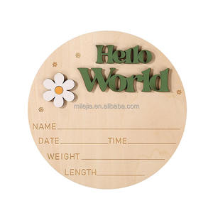 Cartes de développement en bois pour nouveau-nés, panneau d'annonce de naissance « Bonjour le monde », accessoires <span class=keywords><strong>photo</strong></span> pour nouveau-nés, disques en bois - Product Image 5