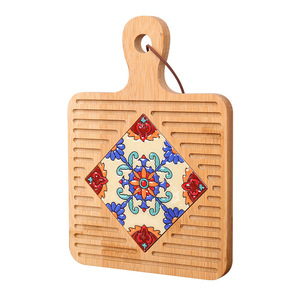 和風家庭用キッチンビンテージ無垢材断熱ポットパッドカップマットスクエアアカシア木製コースターハンドル付き - Product Image 1