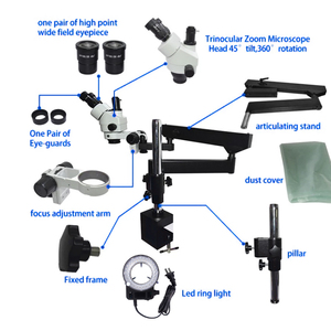Davit Arm Joint แคลมป์เชื่อมต่อแบบข้อต่อ,กล้องจุลทรรศน์สเตอริโอสามตาซูมได้ต่อเนื่อง7-45X พร้อมกล้อง CCD และเมาส์ USB - Product Image 6
