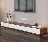 Meuble TV mural en noyer au design minimaliste moderne, meuble TV en bois avec tiroirs de rangement et étagère, table basse