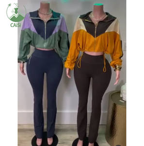 الخريف ، ملابس نسائية من قطعتين ، بدلة رياضية ، مجموعات ملابس من قطعتين ، مجموعة ملابس نسائية مرقعة ، مجموعة سراويل اليوغا الرائجة - Product Image 1