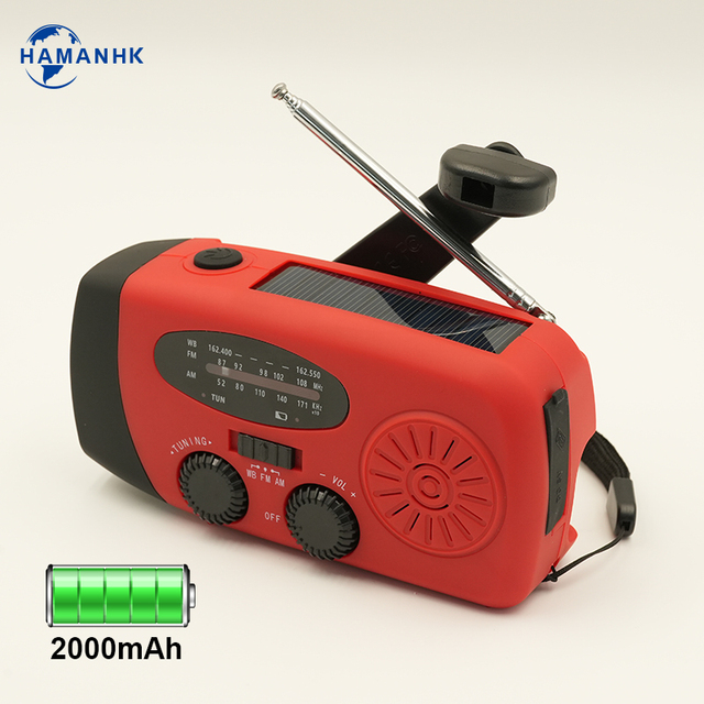 Emergency Survival Fm Am Noaa Weather Radio Solar Hand Crank USB Charge Digital Display Alarm Clock Radio