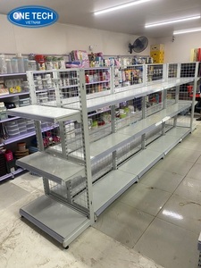 3-tier Wire mesh back gondola shelving Vietnam Iron Supermarket Rack 3 tiers 1.2m Light Duty Fixed Back Rectangular - Product Image 3
