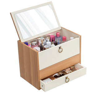 Q & N muebles modernos de madera pequeños Organizadores de tocador dormitorio <span class=keywords><strong>pequeño</strong></span> tocador gabinete de maquillaje con cajones de almacenamiento y espejo - Product Image 5